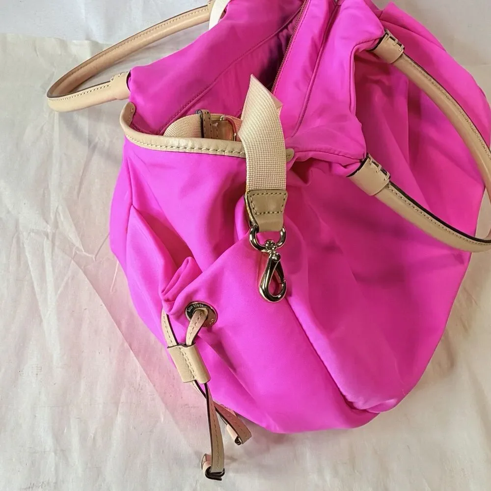 Kate Spade NY Classic Nylon Stevie Pink Beige Logo Diaper Bag Tote Travel EUC